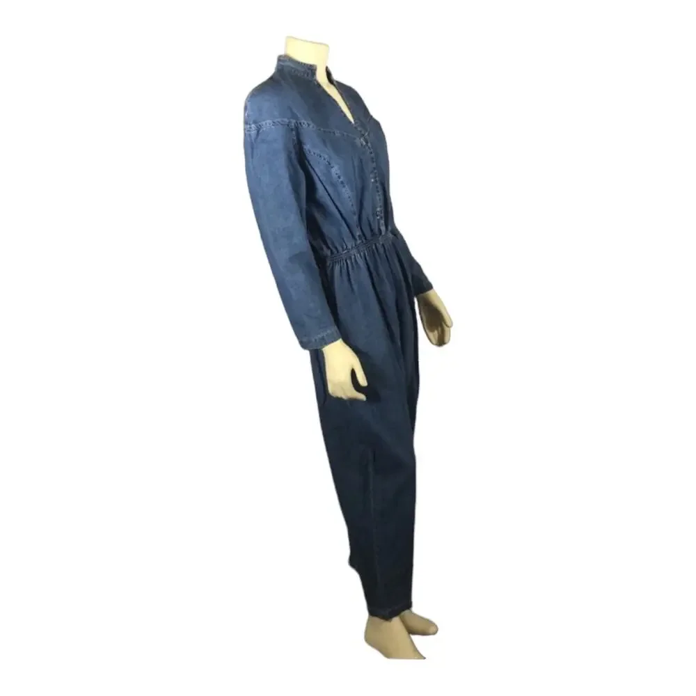Vintage 1980s Torpedo International Denim Jumpsuit USA Western medium - Picture 11 of 12